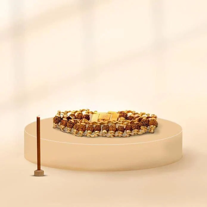 Genuine Paanch Mukhi Modern Rudraksha Bracelet With Gold Plating. - Image 6