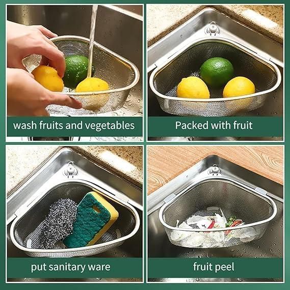 Kitchen Sink Drain Basket Triangle Shape Stainless Steel - Image 2