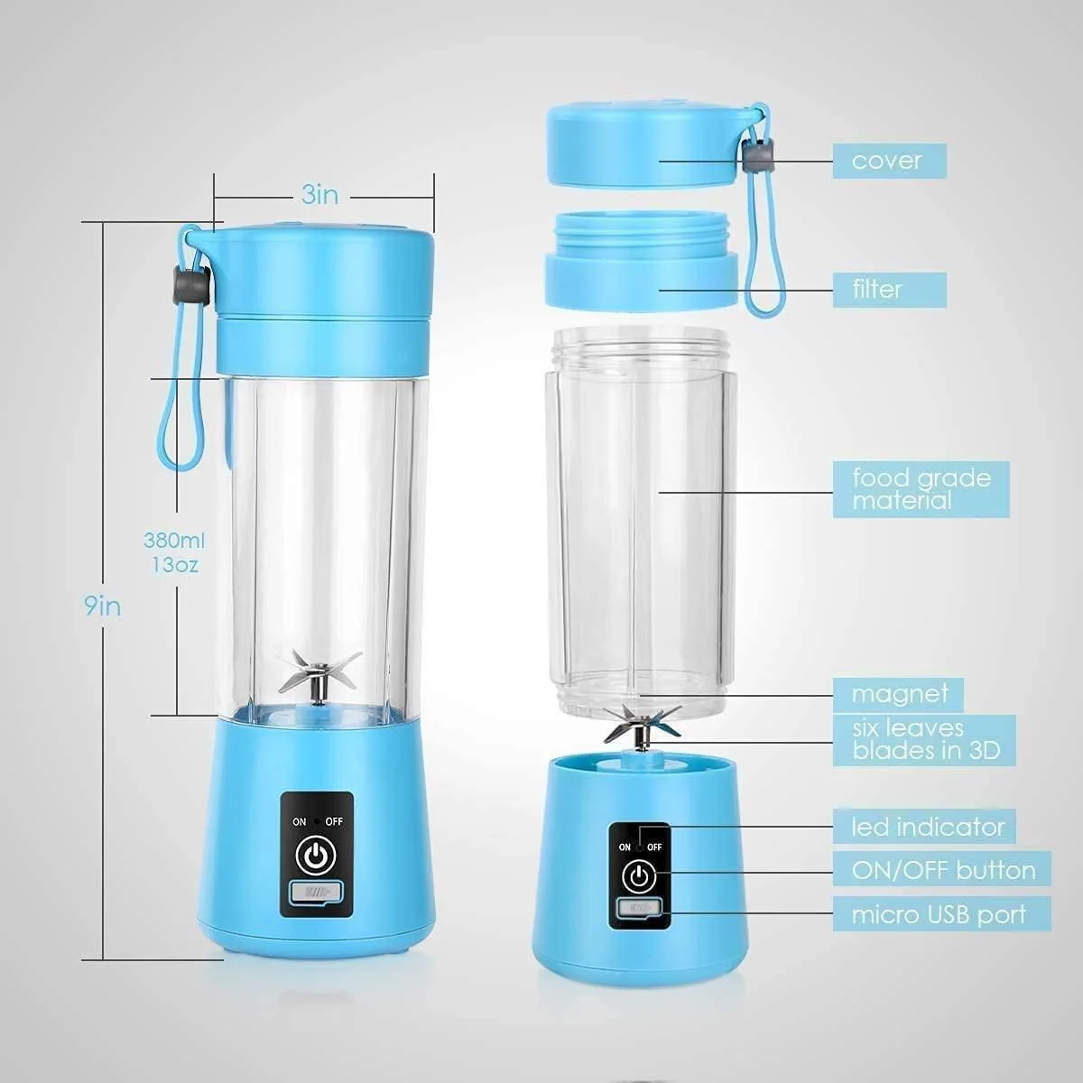 Portable Electric 6 Blade USB Juice Maker (380 ml) - Image 5