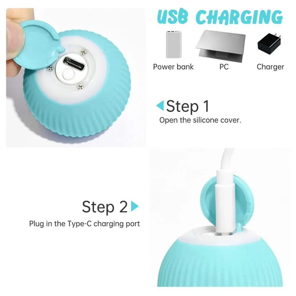 Rotating Cat Toy Ball, Interactive Cat Toys Rechargeable Rotating Ball with LED - Image 5