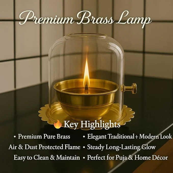 ShreeVarta® – Premium Golden Brass Akhand Diya with Rotating Wick - Image 4
